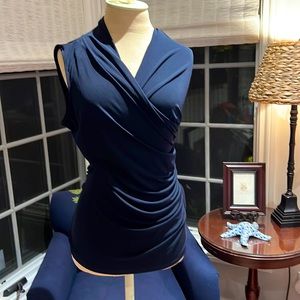 Michael Kors navy fitted sleeveless top with silver side zipper accent. Size M.